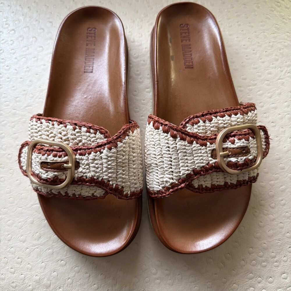 Steve Madden Women's Memphis Raffia Sandal Cognac 8.5 NWOB Boho Festival Cottage - Picture 2 of 6